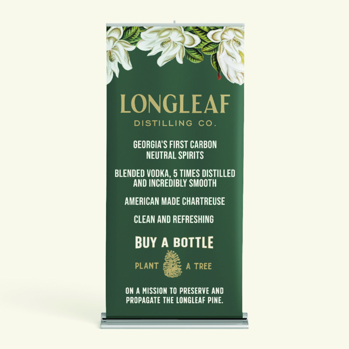 branding pull up banner design for longleaf distilling co. tradeshow booth 