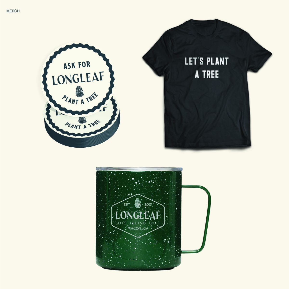 branding, t-shirt and sticker design for longleaf distilling co. 